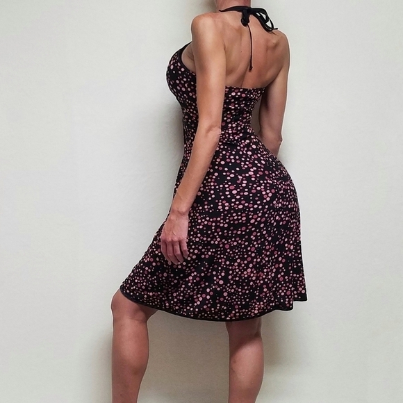 VINTAGE My Michelle Retro Bubble Print Halter Pin-up V-neck A-line Midi Dress - Picture 3 of 14